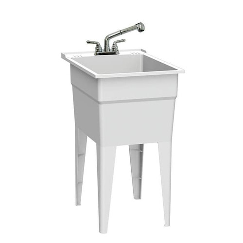 Rugged Tub 18"X24" White Freestanding Utility Sink W/ 2-Hdl Faucet & Install Kit