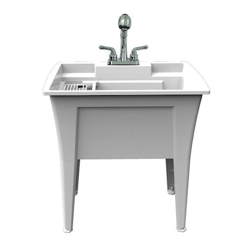 Rugged Tub 32"X22" White Freestanding Utility Sink W/ 2-Hdl Faucet & Install Kit