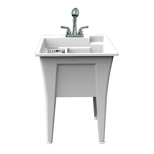 Rugged Tub 24"X22" White Freestanding Utility Sink W/ 2-Hdl Faucet & Install Kit