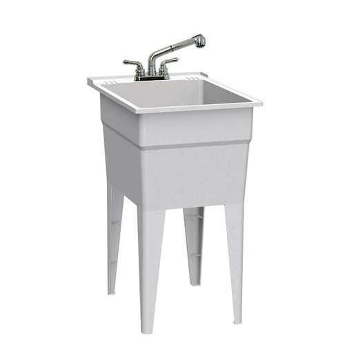 Rugged Tub 18"X24" Granite Freestanding Utility Sink W/ 2-Hdl Faucet Install Kit