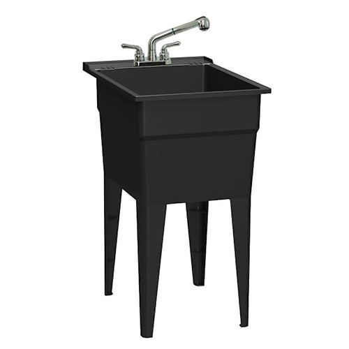 Rugged Tub 18"X24" Black Freestanding Utility Sink W/ 2-Hdl Faucet & Install Kit
