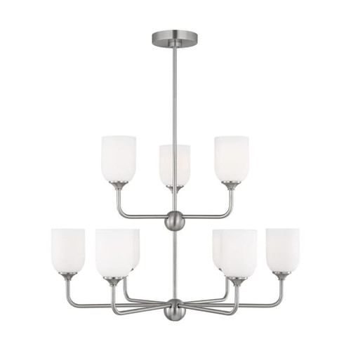 Generation Lighting Emile 30" 9-Light Brushed Steel Chandelier, Etched Glass