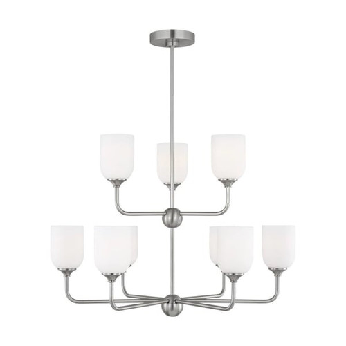 Generation Lighting Emile 30 9-Light Brushed Steel Chandelier With Bulbs