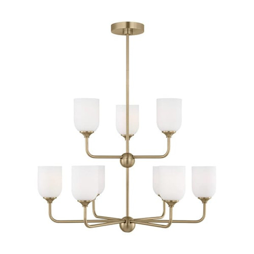 Generation Lighting Emile 30 9-Light Satin Brass Chandelier With Bulbs