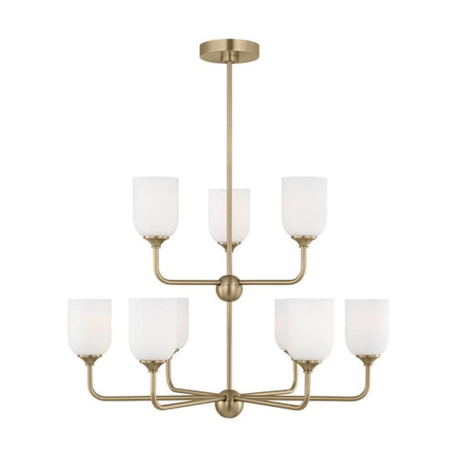Generation Lighting Emile 30 9-Light Satin Brass Chandelier, Etched Glass