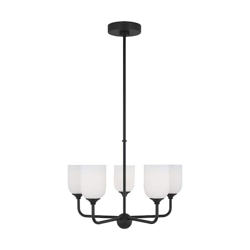 Generation Lighting Emile 20" 5-Light Midnight Black Chandelier, Etched Glass
