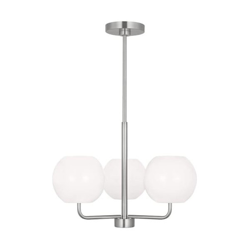Generation Lighting Rory 21" 3-Light Brushed Steel Chandelier, Opal Glass