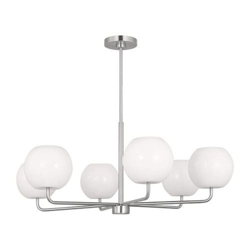 Generation Lighting Rory 35" 6-Light Brushed Steel Chandelier, Opal Glass