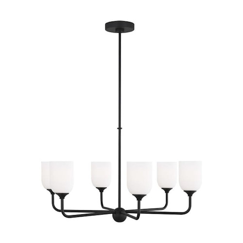 Generation Lighting Emile 30 In. 6-Light Midnight Black Chandelier, Etched Glass