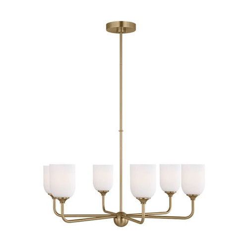 Generation Lighting Emile 30 In. 6-Light Satin Brass Chandelier, Etched Glass