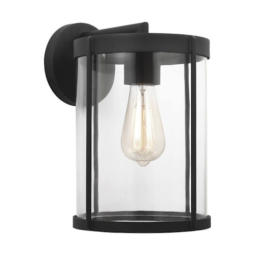 Generation Lighting Luning 12" 1-Light Textured Black Wall Lantern, Clear Glass