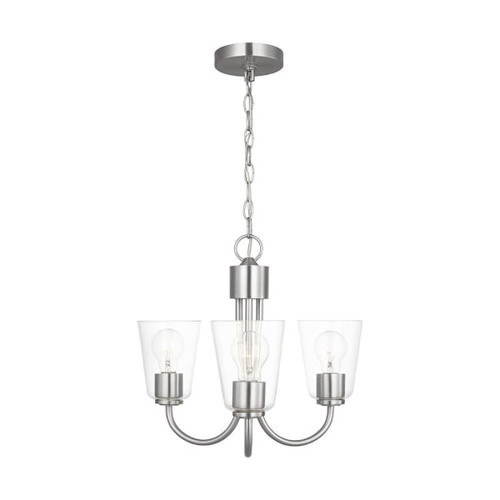 Generation Lighting Miles 3-Light Brushed Nickel Chandelier, Clear Glass