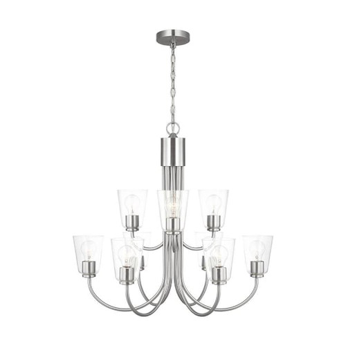 Generation Lighting Miles 9-Light Brushed Nickel Chandelier, Clear Glass