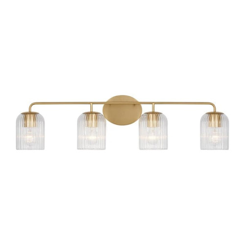 Generation Lighting Eisele 33.75" 4-Light Satin Brass Vanity Light, Clear Ribbed