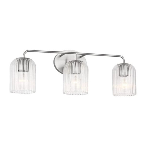 Generation Lighting Eisele 24" 3-Light Brushed Nickel Vanity Light, Clear Ribbed