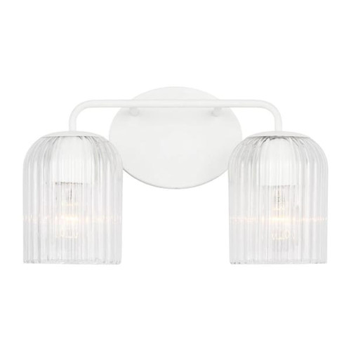 Generation Lighting Eisele 14" 2-Light Matte White Vanity Light, Clear Ribbed