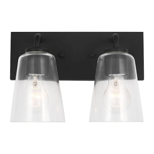 Generation Lighting Miles 12" 2-Light Midnight Black Vanity Light, Clear Glass
