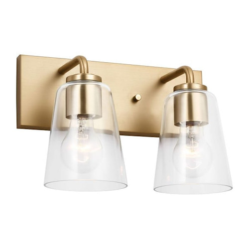 Generation Lighting Miles 12" 2-Light Satin Brass Vanity Light, Clear Glass