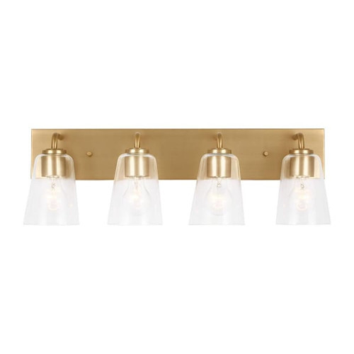 Generation Lighting Miles 25" 4-Light Satin Brass Vanity Light, Clear Glass