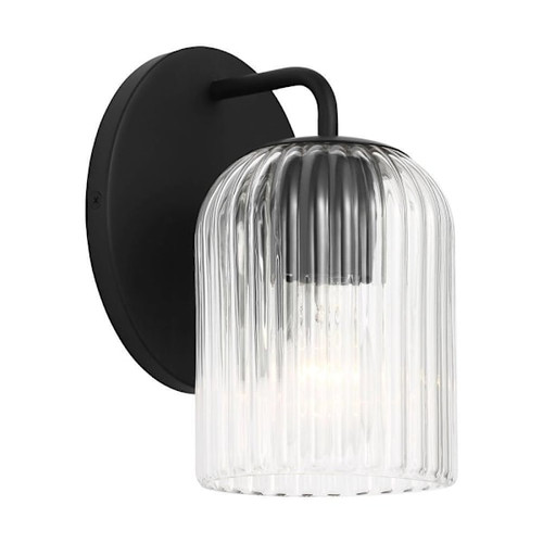 Generation Lighting Eisele 8" 1-Light Midnight Black Wall Sconce, Clear Ribbed