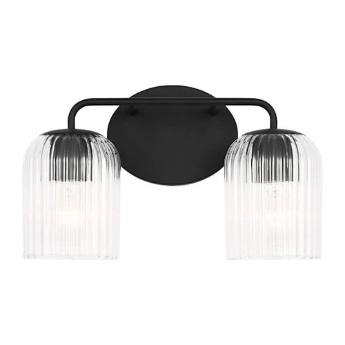 Generation Lighting Eisele 14" 2-Light Midnight Black Vanity Light, Clear Ribbed
