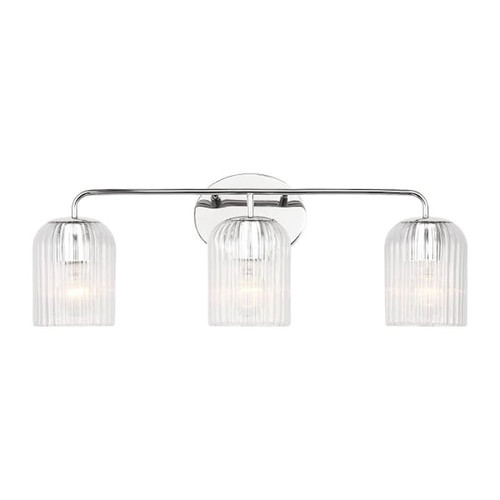 Generation Lighting Eisele 24" 3-Light Chrome Vanity Light, Clear Ribbed Glass