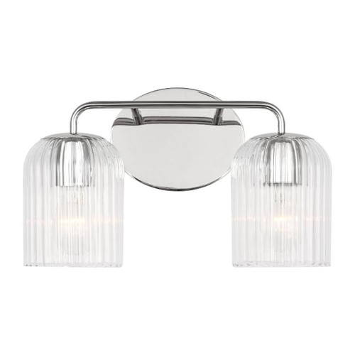 Generation Lighting Eisele 14" 2-Light Chrome Vanity Light, Clear Ribbed Glass