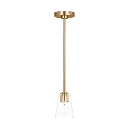 Generation Lighting Miles 1-Light Satin Brass Mini Pendant Light, Clear Glass