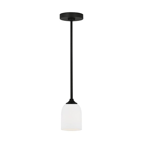 Generation Lighting Emile 1-Light Midnight Black Mini Pendant, Etched Glass
