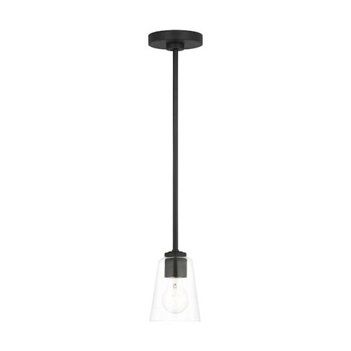 Generation Lighting Miles 1-Light Midnight Black Mini Pendant Light, Clear Glass