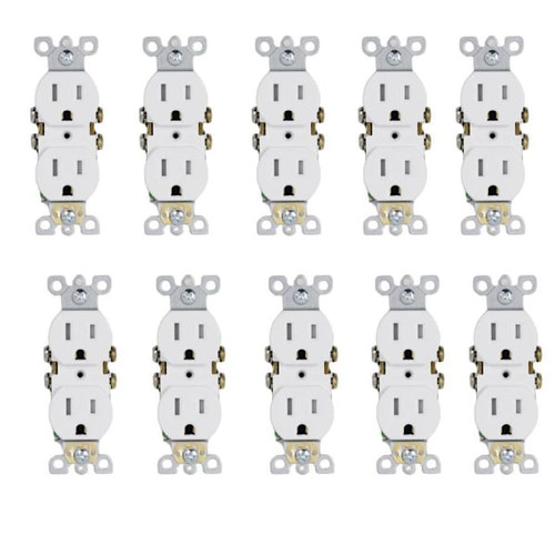 Energetic Lighting 15 Amp Duplex Outlet, Tamper Resistant, White, Package Of 10