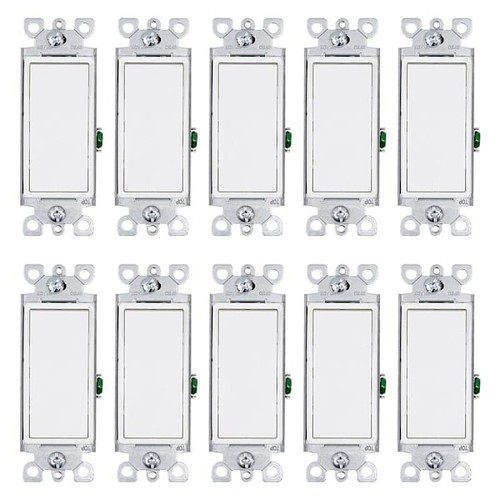 Energetic Lighting 15 Amp Single Pole Rocker Light Switch, White, Package Of 10