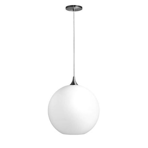 Liteco 14" Pendant Fixture, E26 Socket, 5' Cord, Brushed Nickel With White Globe