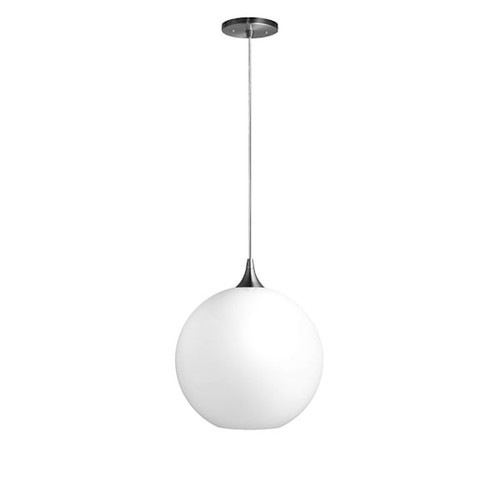 Liteco 12" Pendant Fixture, E26 Socket, 5' Cord, Brushed Nickel With White Globe