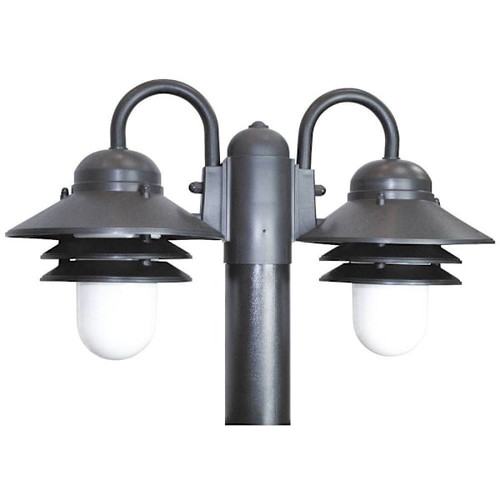 Liteco Double Post Top Fixture, E26 Sockets, Black With Clear White Lens