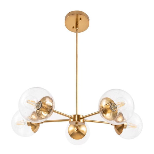 Design House Gracelyn 5-Light Chandelier, Seeded Glass Globe, Satin Gold