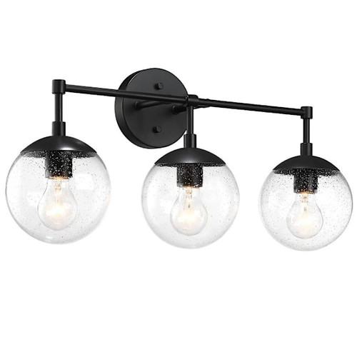 Design House Gracelyn 3-Light Vanity, Seeded Glass Globe, Matte Black