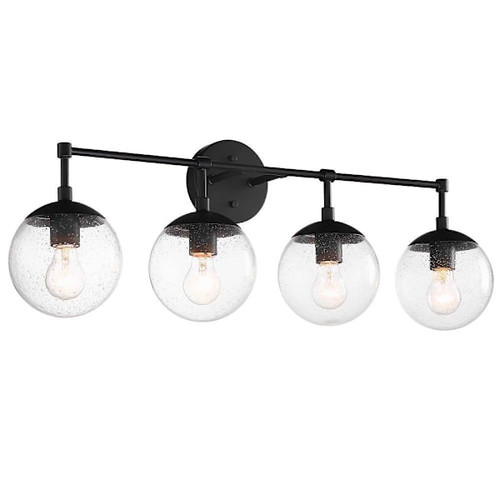 Design House Gracelyn 4-Light Vanity, Seeded Glass Globe, Matte Black