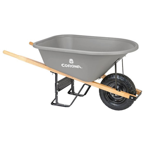 Corona Tools 6 Cu. Ft. Poly Wheelbarrow Wood Handles Pneumatic Tire