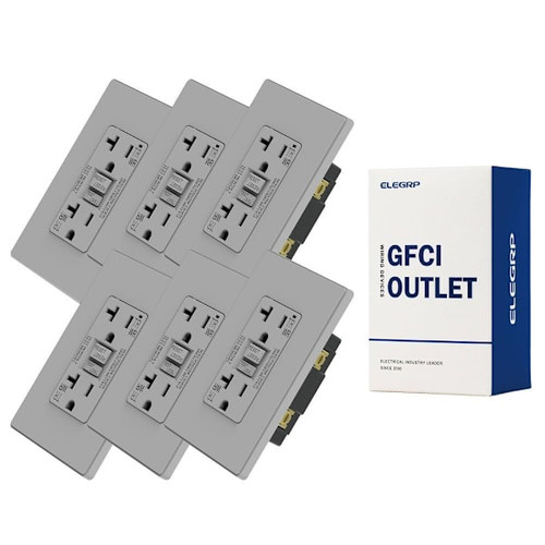 Elegrp 20a Gfci, Screwless Wall Plate, Weather Resist, Matte Grey, Package Of 6
