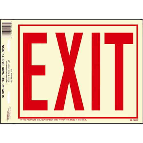 Hy-Ko Exit 6in Ltrs Sign Hg Photolumin 24 X 24"-Glow In Dark Package Of 10