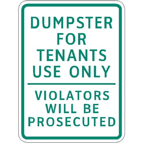 Hy-Ko Dumpster Tenants Use Only Large Sign 18x24" Non-Reflective Aluminum