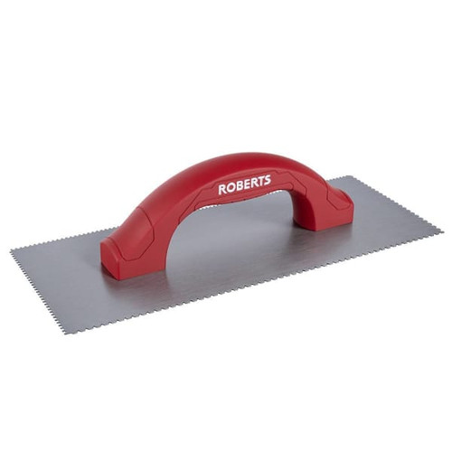 Roberts Dual-Notch Adhesive Trowel, Coated Carbon Steel, Square, Flat V