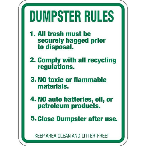 Hy-Ko Brands 18x24 Dumpster Rules Reflective Sign