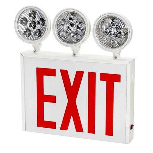 Halco Topaz LED Exit/Emergency Light, Tri Head, Red Letters, White, Nyc Approved