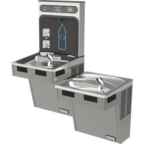Halsey Taylor Bottle Filling Station And Bi-Level Cooler, Filterd, 8gph, Platnm