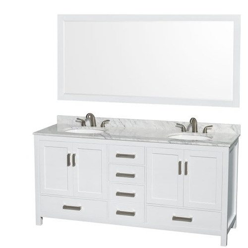 Wyndham Collection Sheffield 72 In. Double Bathroom Vanity W/ 70 In. Mirror (White)
