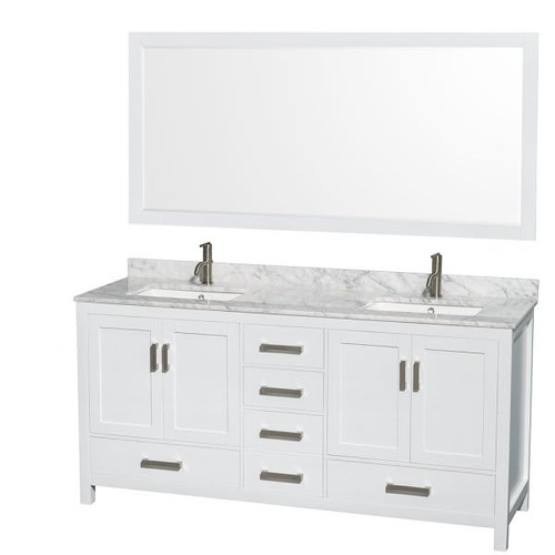Wyndham Collection Sheffield 72 In. Double Bathroom Vanity W/ Top And Mirror (White)