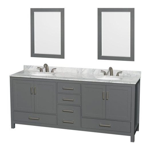 Wyndham Sheffield Dark Gray Double Bath Vanity 80 With 24 Inch Mirror
