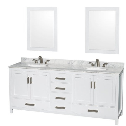 Wyndham Sheffield White Double Bath Vanity With Top,oval Sink, 24 Inch Mirror